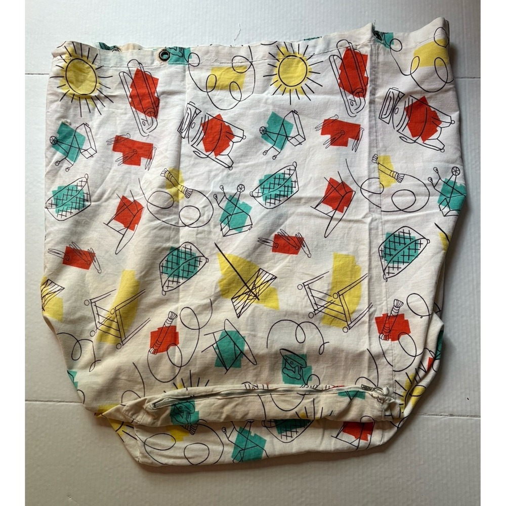 Vintage Fabric Laundry Bag Outdoor Clothes Line Hanging Bag Drawstring Zipper‎